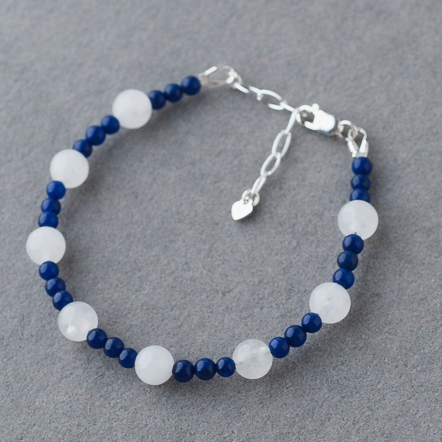 Handmade Lapis Lazuli Bracelet – Sterling Silver Wisdom Jewelry with White Jade by LoveGem Studio