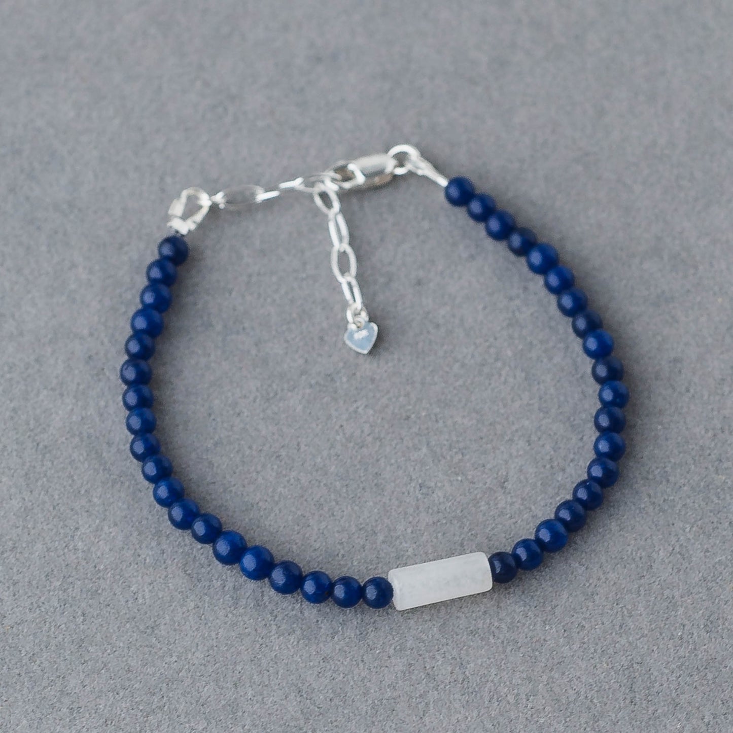 Lapis Lazuli & White Jade Tube Bracelet – Sterling Silver Artisan Jewelry by LoveGem Studio