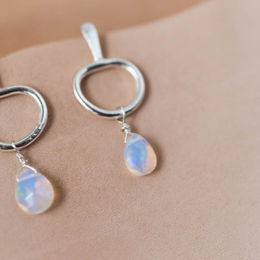 The Ethereal Light Drop Earrings – Pear-Shaped Opal & Fused Argentium