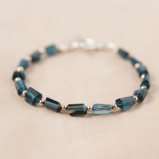 The Midnight Sovereign Bracelet – London Blue Topaz & 14k Gold Beads