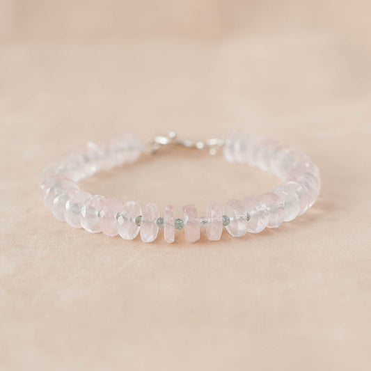 The Gentle Authority Bracelet – Rose Quartz Heishi & Blue Apatite