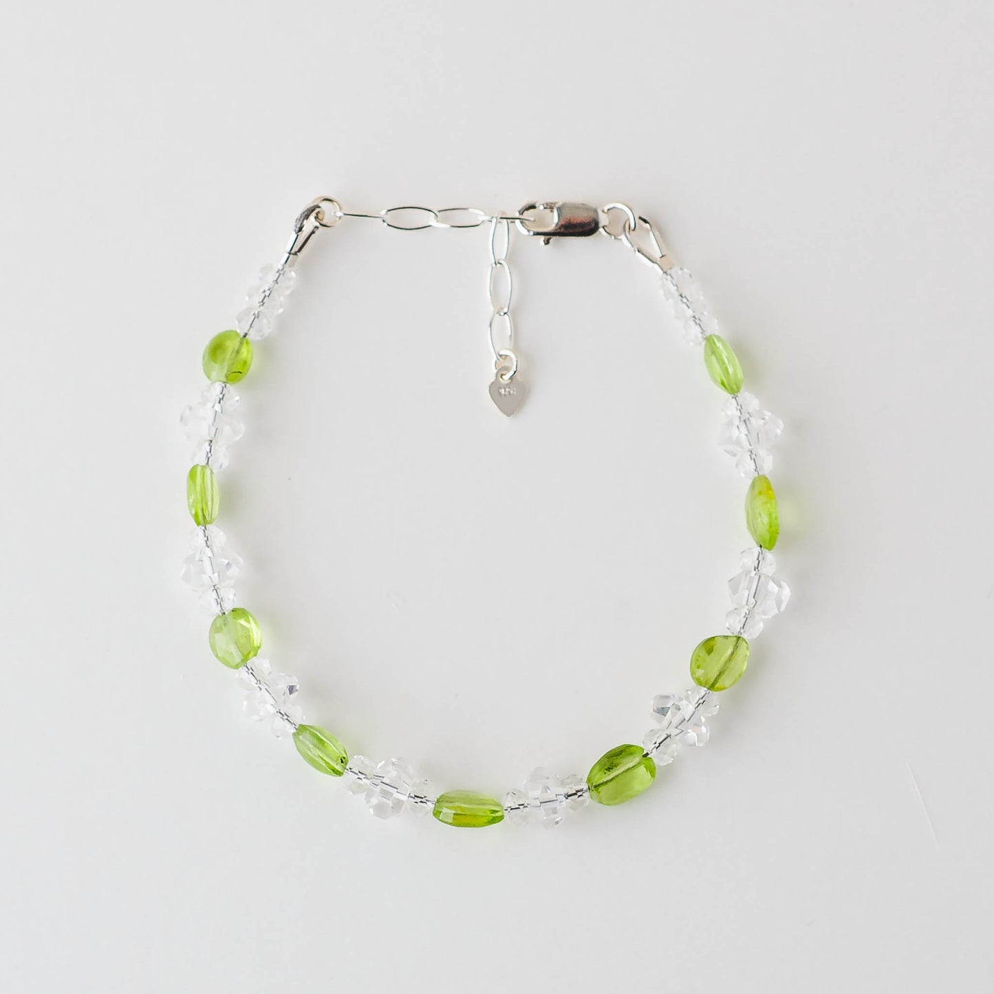Oval Peridot & Clear Quartz Bracelet – Adjustable Sterling Silver Healing Jewelry by LoveGem Studio