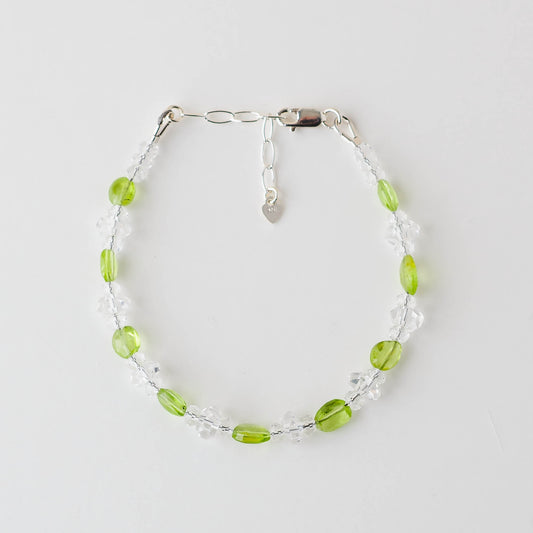 Oval Peridot & Clear Quartz Bracelet – Adjustable Sterling Silver Healing Jewelry by LoveGem Studio