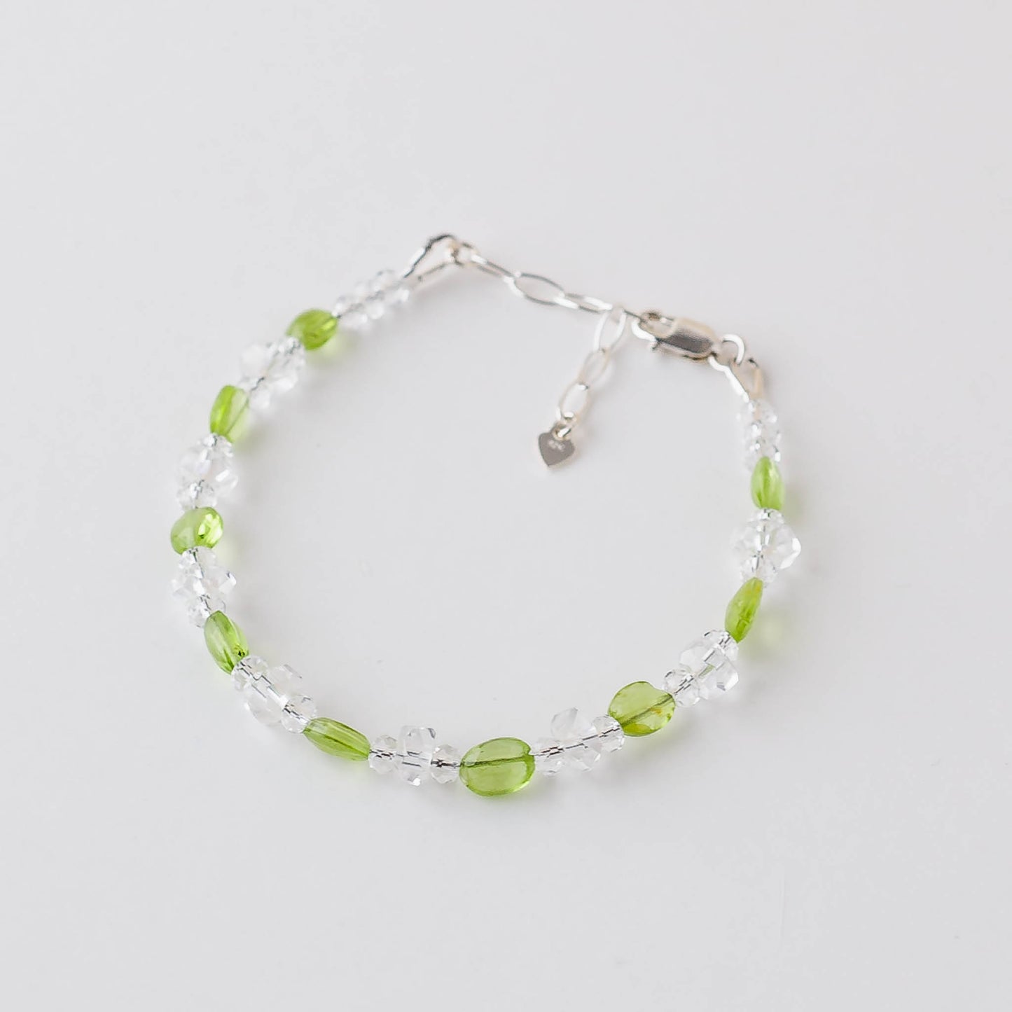 Oval Peridot & Clear Quartz Bracelet – Adjustable Sterling Silver Healing Jewelry by LoveGem Studio