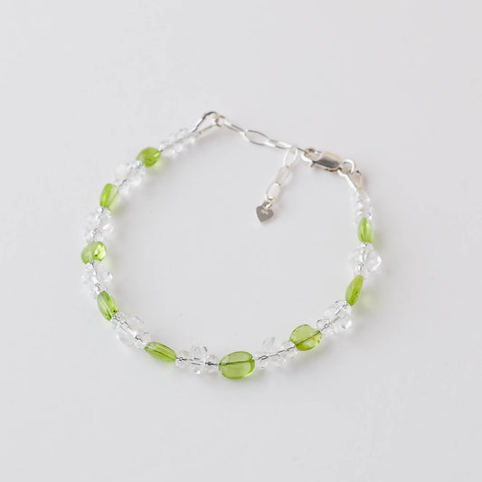 Oval Peridot & Clear Quartz Bracelet – Adjustable Sterling Silver Healing Jewelry by LoveGem Studio