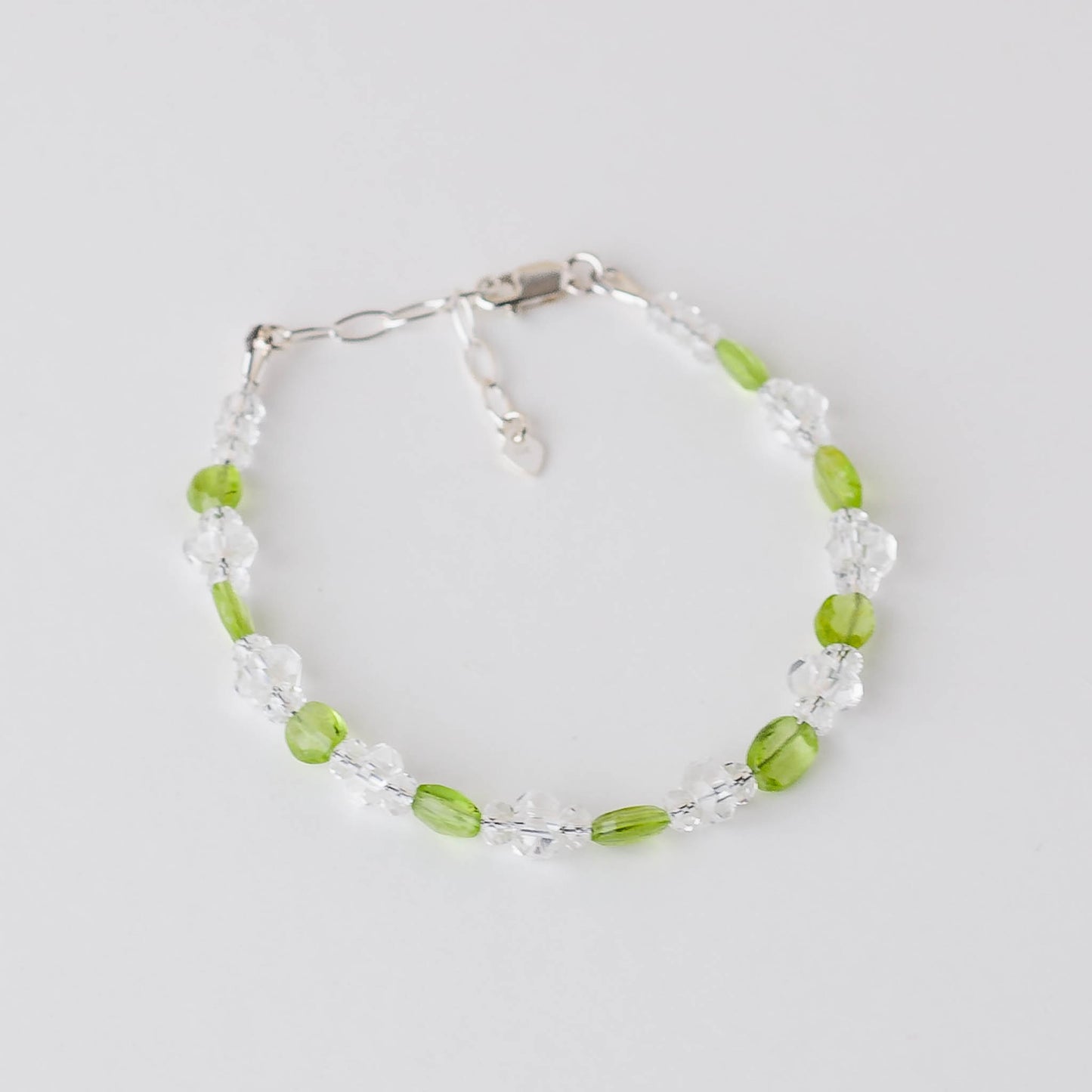 Oval Peridot & Clear Quartz Bracelet – Adjustable Sterling Silver Healing Jewelry by LoveGem Studio