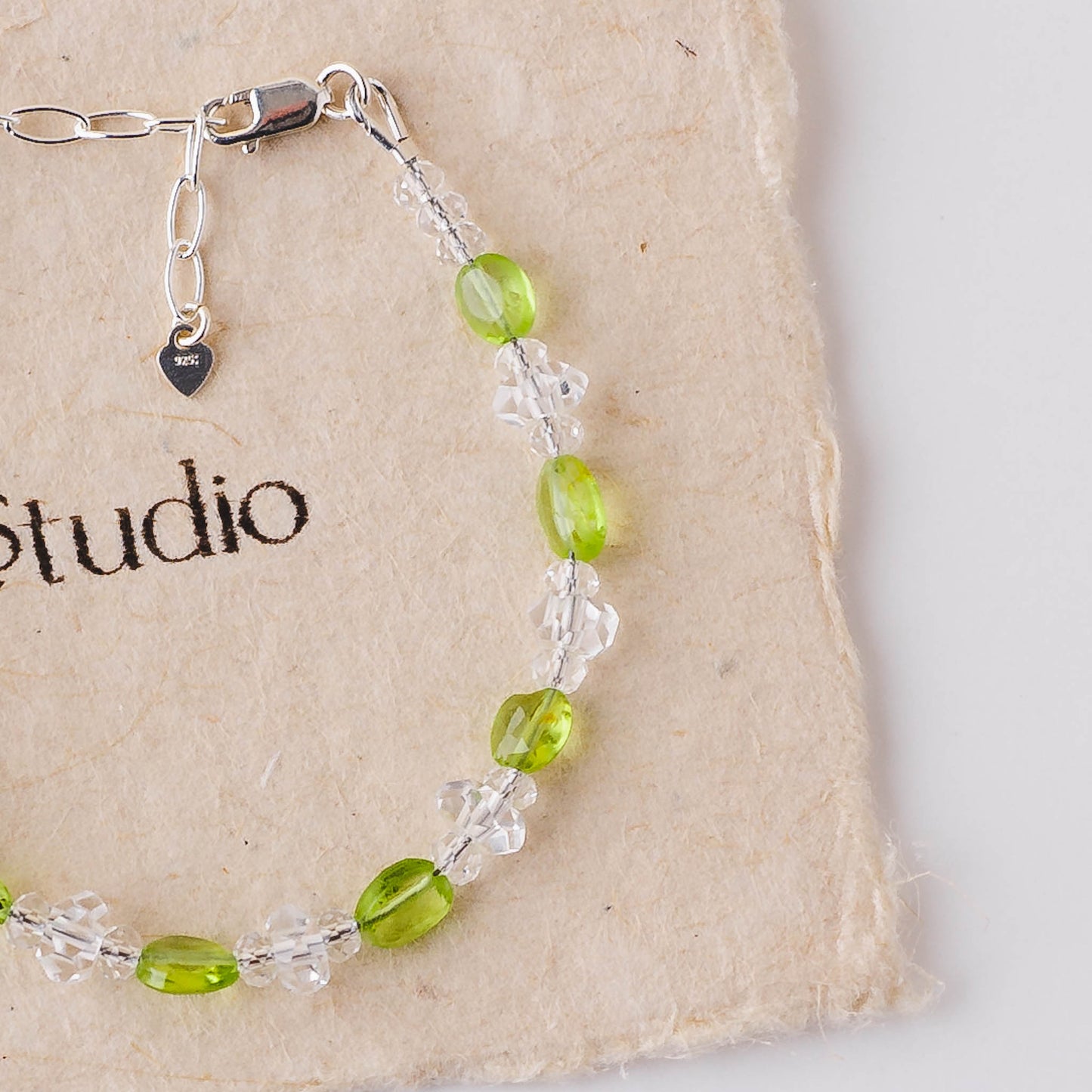 Oval Peridot & Clear Quartz Bracelet – Adjustable Sterling Silver Healing Jewelry by LoveGem Studio