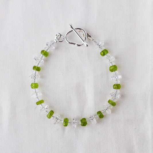 Peridot & Quartz Bracelet – Dual-Energy Crystal Jewelry with Argentium Silver Toggle