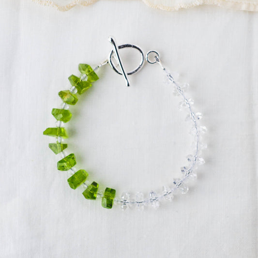 Sunlit Abundance Bracelet – Premium Grade Peridot & Ice-Clear Quartz with Argentium Silver Toggle