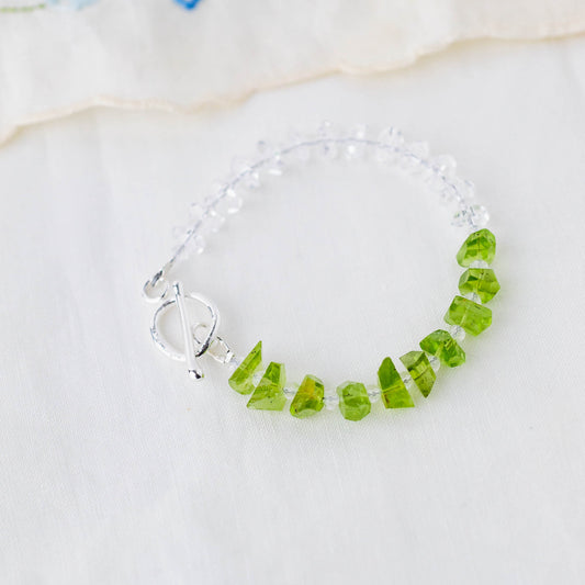 Sunlit Abundance Bracelet – Premium Grade Peridot & Ice-Clear Quartz with Argentium Silver Toggle