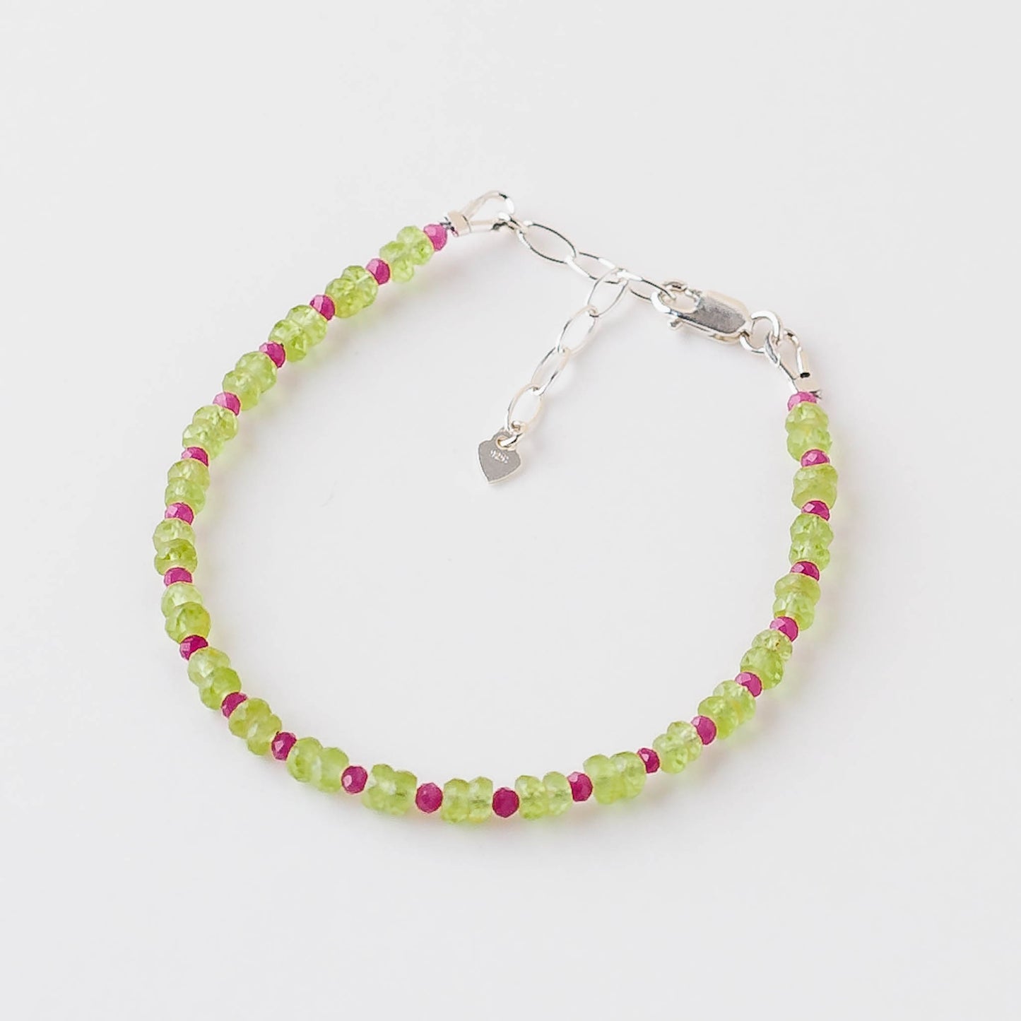 Faceted Peridot & Micro Ruby Bracelet – Adjustable Sterling Silver Gemstone Jewelry