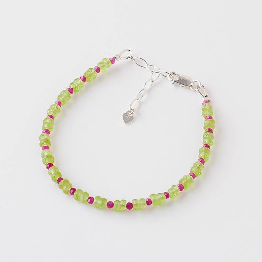 Faceted Peridot & Micro Ruby Bracelet – Adjustable Sterling Silver Gemstone Jewelry
