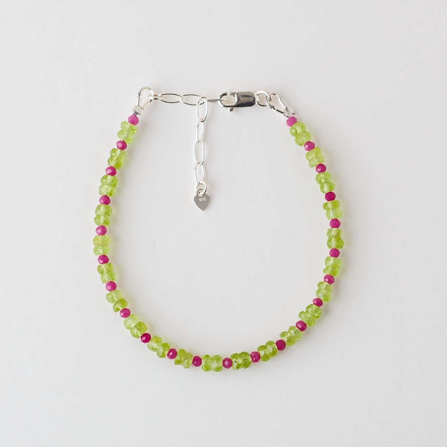 Faceted Peridot & Micro Ruby Bracelet – Adjustable Sterling Silver Gemstone Jewelry