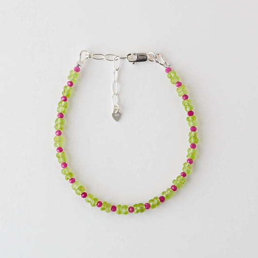 Faceted Peridot & Micro Ruby Bracelet – Adjustable Sterling Silver Gemstone Jewelry