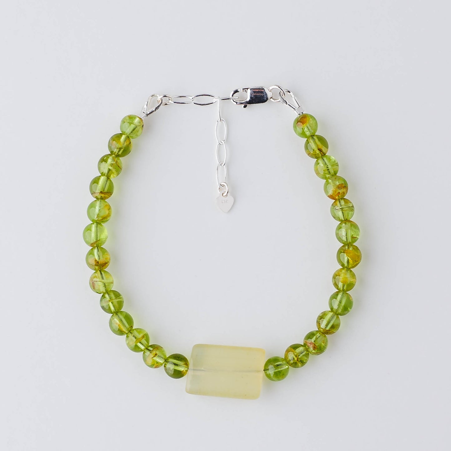 Handmade Unique Peridot & Jade Bracelet – Sterling Silver Adjustable Healing Jewelry by LoveGem Studio