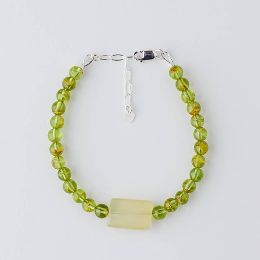 Handmade Unique Peridot & Jade Bracelet – Sterling Silver Adjustable Healing Jewelry by LoveGem Studio