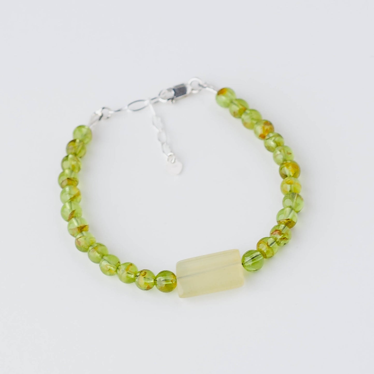 Handmade Unique Peridot & Jade Bracelet – Sterling Silver Adjustable Healing Jewelry by LoveGem Studio