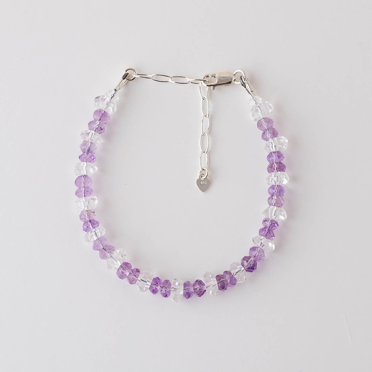 Pink Amethyst & Clear Quartz Bracelet – Adjustable Healing Crystal Jewelry in Sterling Silver