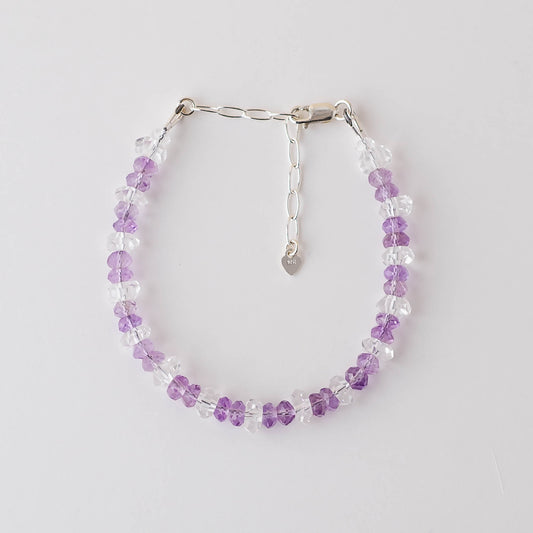 Pink Amethyst & Clear Quartz Bracelet – Adjustable Healing Crystal Jewelry in Sterling Silver