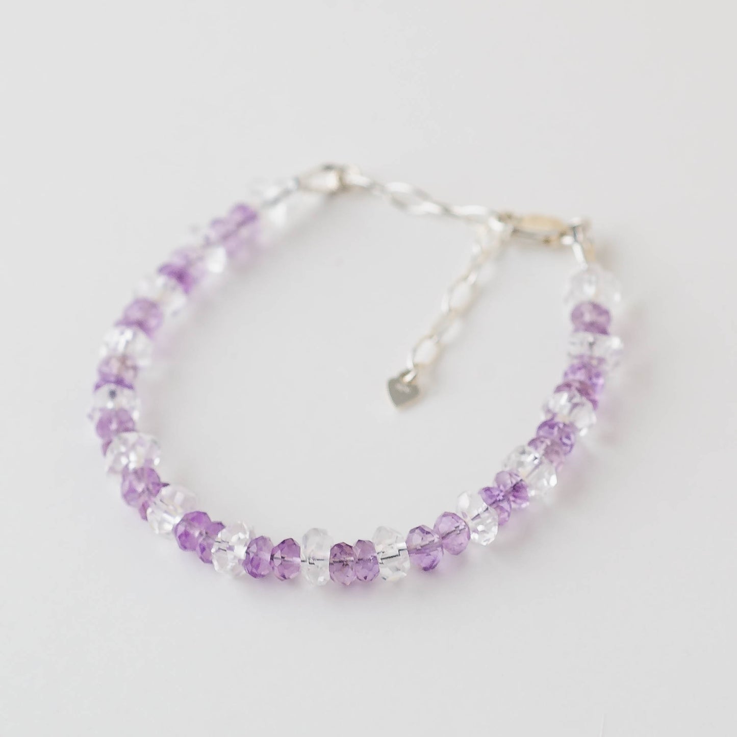 Pink Amethyst & Clear Quartz Bracelet – Adjustable Healing Crystal Jewelry in Sterling Silver