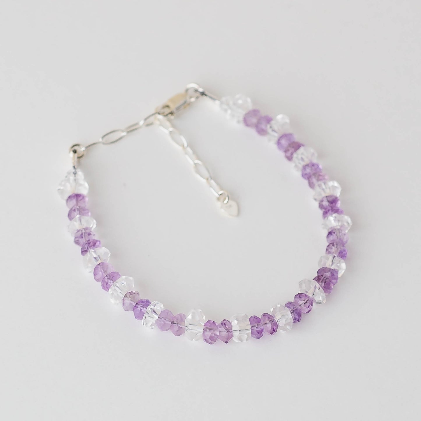 Pink Amethyst & Clear Quartz Bracelet – Adjustable Healing Crystal Jewelry in Sterling Silver