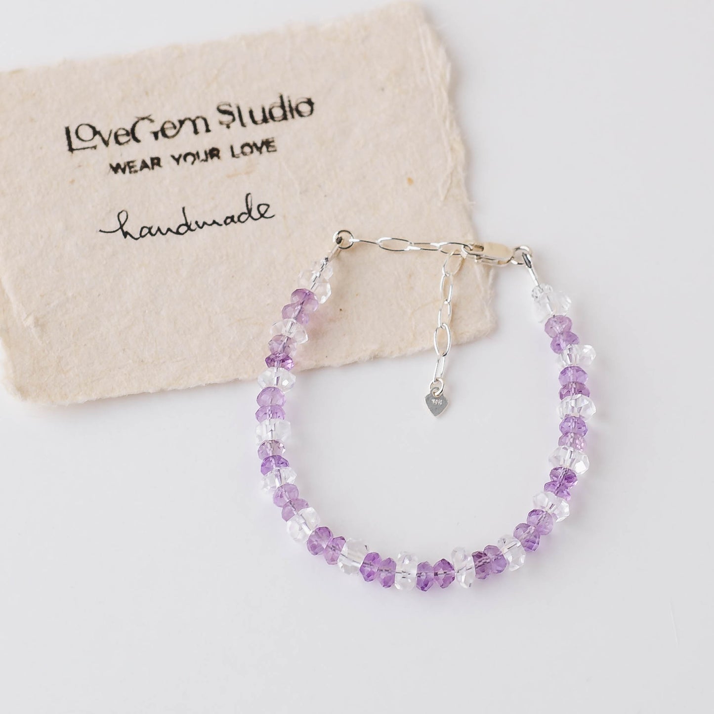 Pink Amethyst & Clear Quartz Bracelet – Adjustable Healing Crystal Jewelry in Sterling Silver
