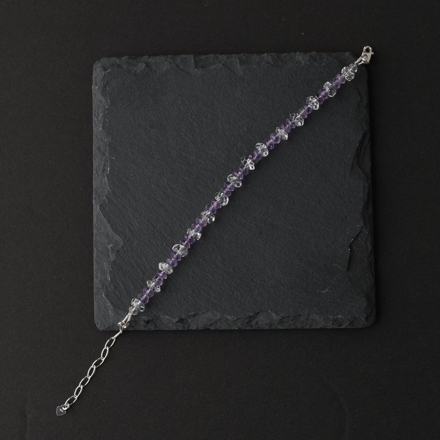 Pink Amethyst & Clear Quartz Bracelet – Adjustable Healing Crystal Jewelry in Sterling Silver