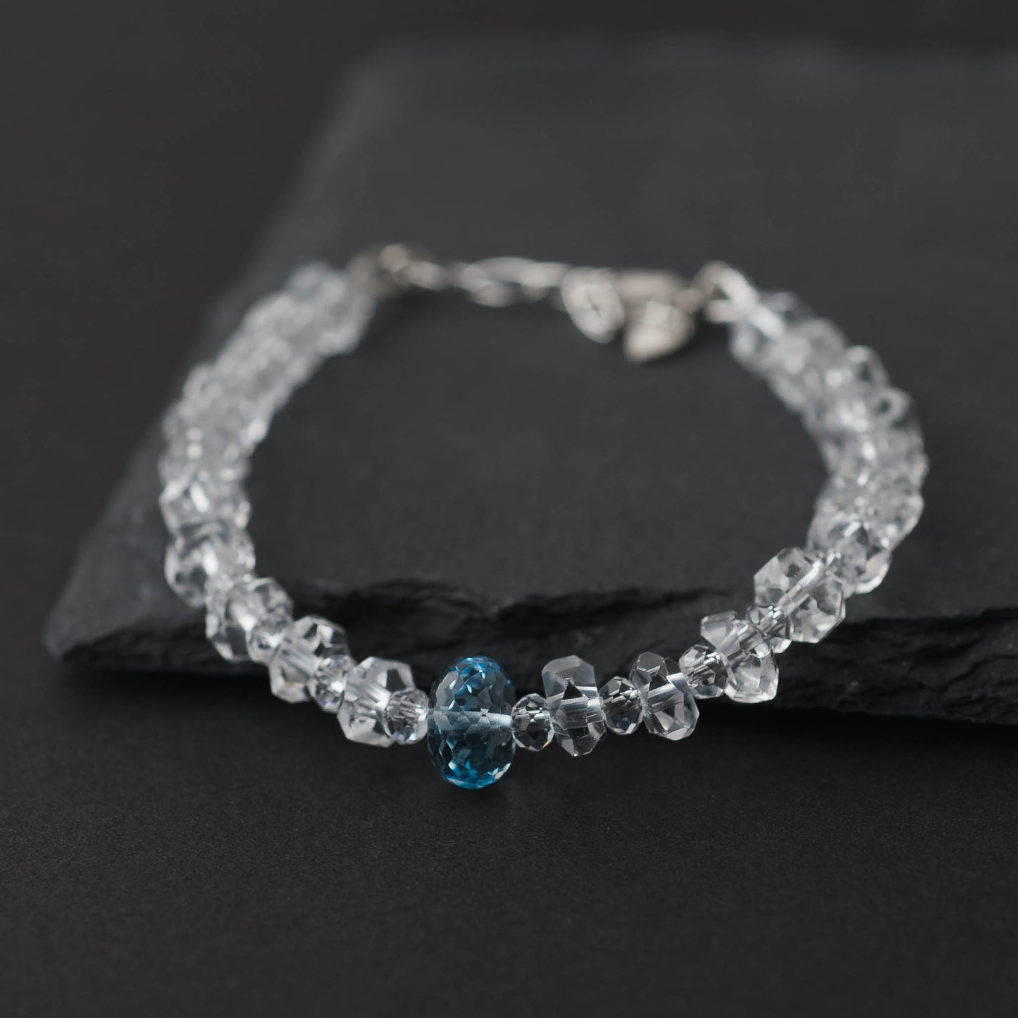 Swiss Blue Topaz & Clear Quartz Bracelet – Adjustable Sterling Silver Jewelry by LoveGem Studio