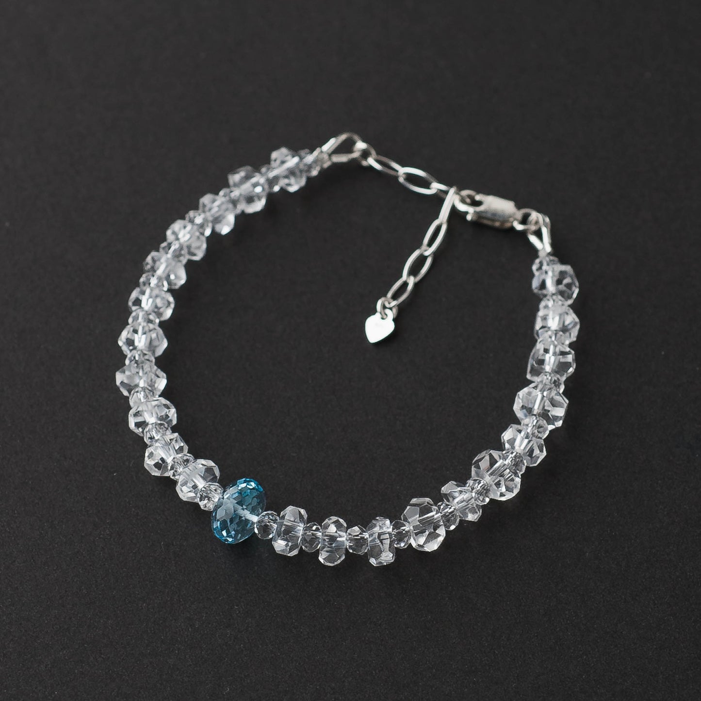 Swiss Blue Topaz & Clear Quartz Bracelet – Adjustable Sterling Silver Jewelry by LoveGem Studio