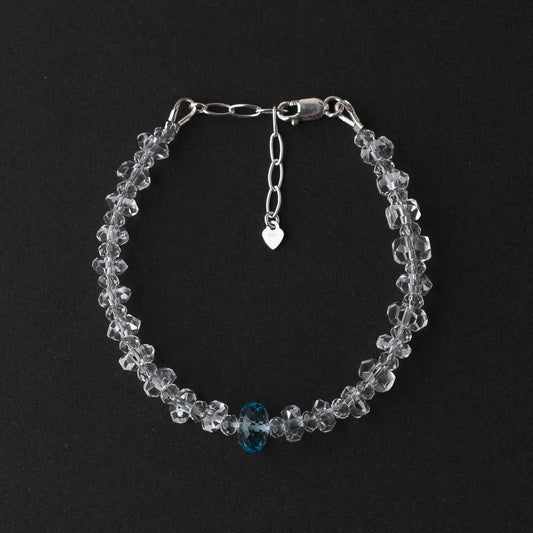 Swiss Blue Topaz & Clear Quartz Bracelet – Adjustable Sterling Silver Jewelry by LoveGem Studio