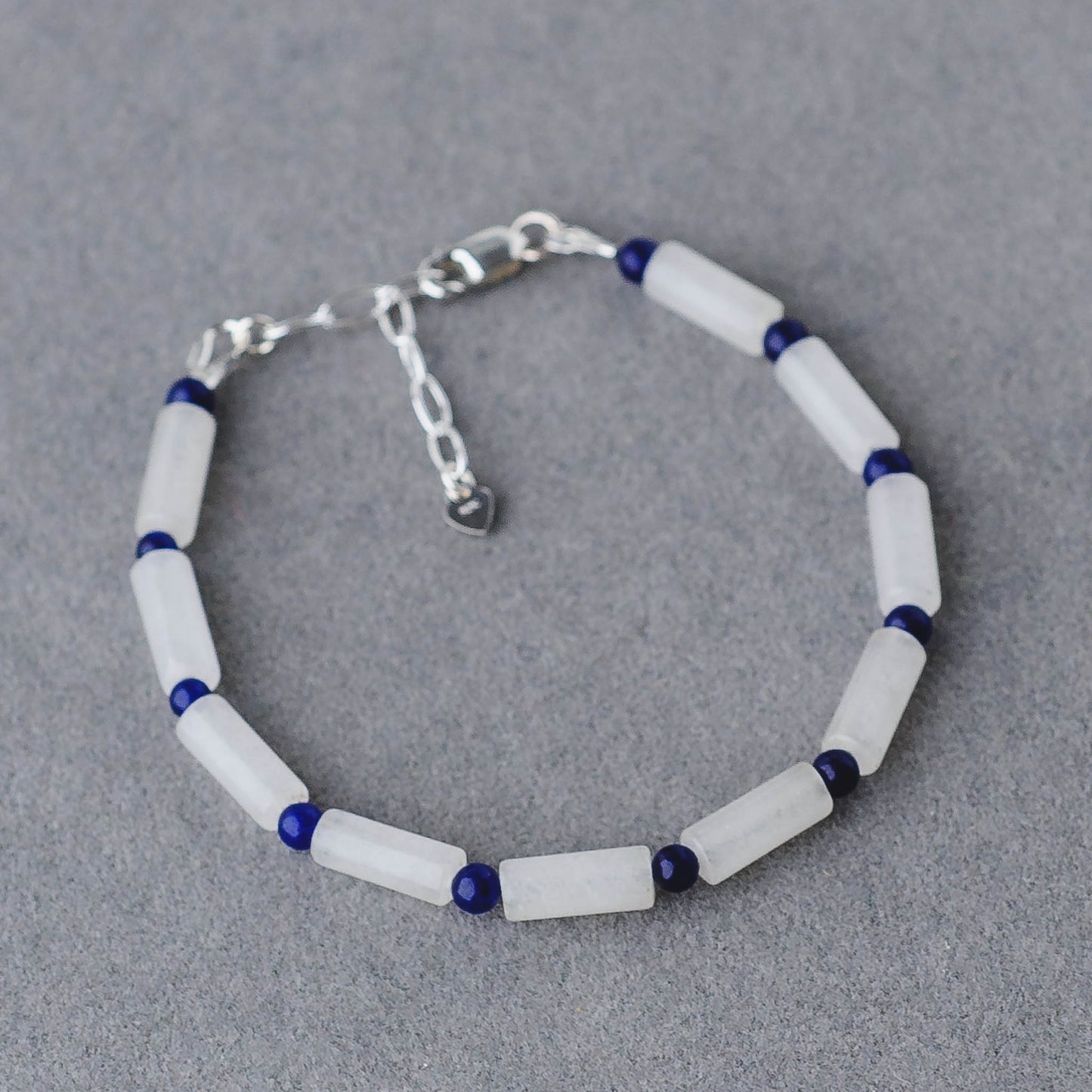 Handmade Lapis Lazuli & White Jade Bracelet – Sterling Silver Adjustable Wisdom Jewelry by LoveGem Studio