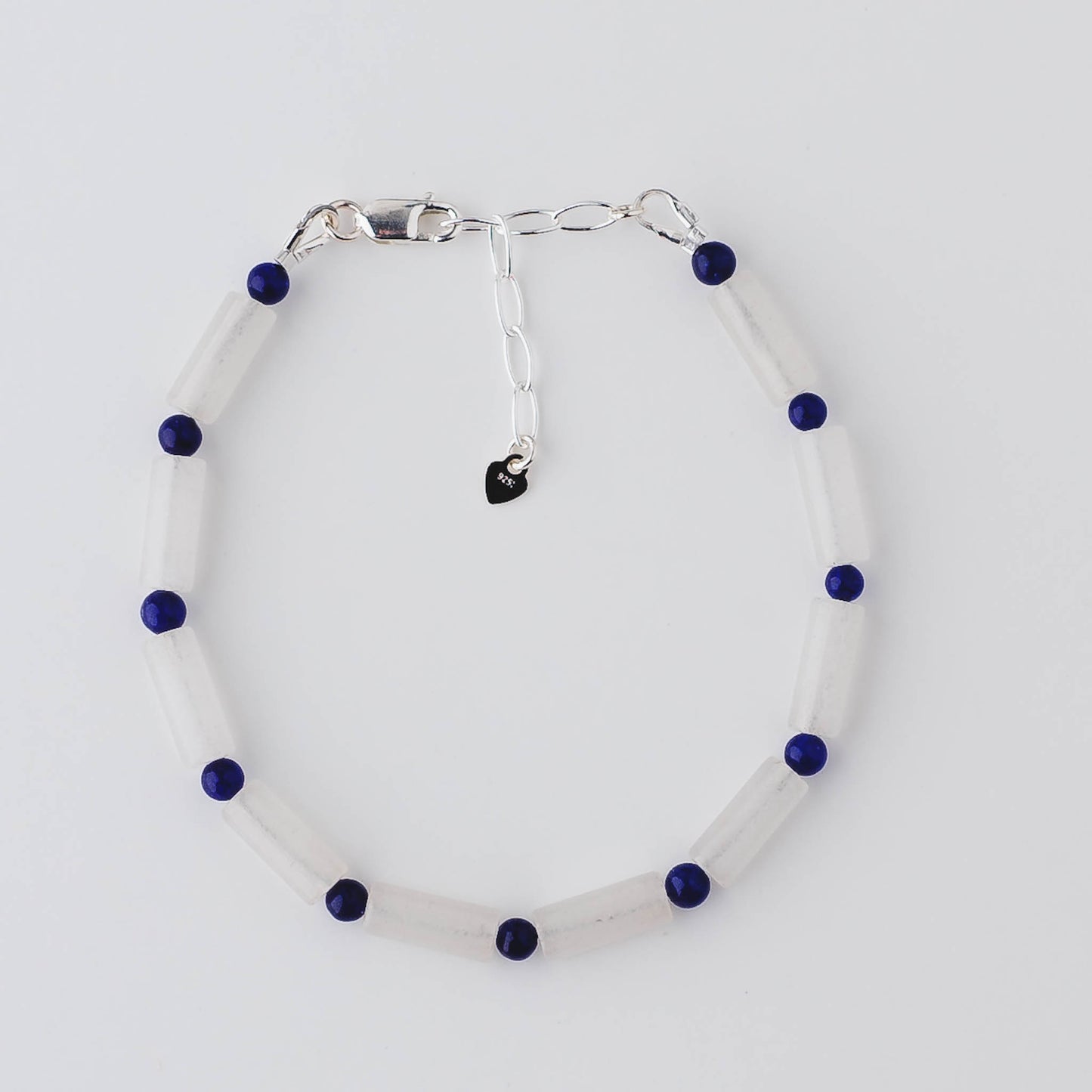 Handmade Lapis Lazuli & White Jade Bracelet – Sterling Silver Adjustable Wisdom Jewelry by LoveGem Studio