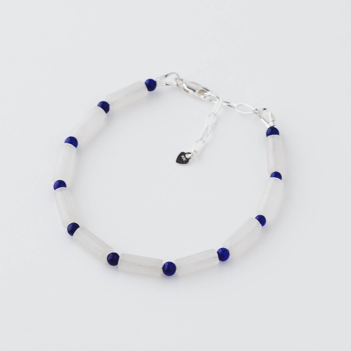Handmade Lapis Lazuli & White Jade Bracelet – Sterling Silver Adjustable Wisdom Jewelry by LoveGem Studio