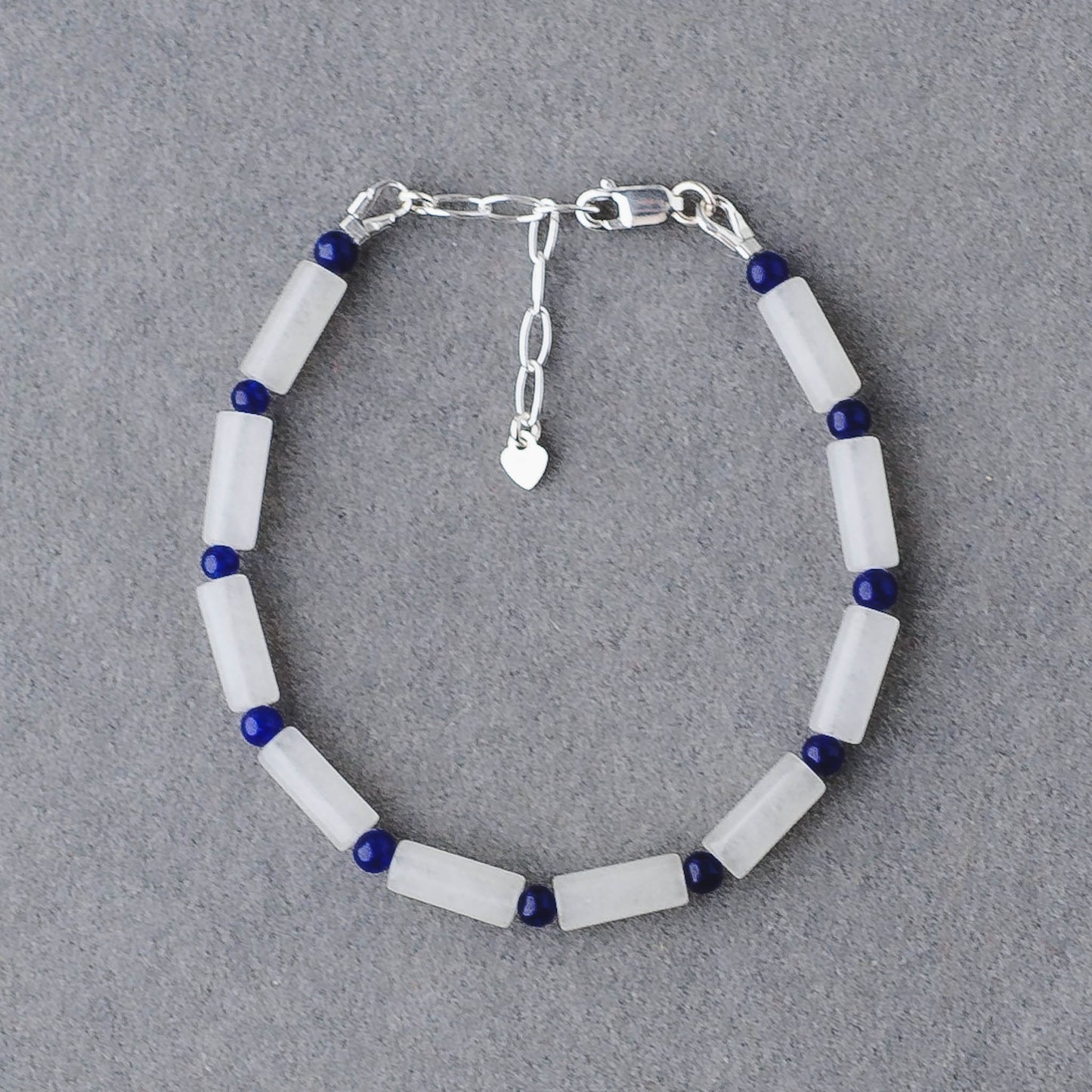Handmade Lapis Lazuli & White Jade Bracelet – Sterling Silver Adjustable Wisdom Jewelry by LoveGem Studio