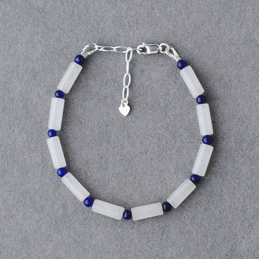Handmade Lapis Lazuli & White Jade Bracelet – Sterling Silver Adjustable Wisdom Jewelry by LoveGem Studio