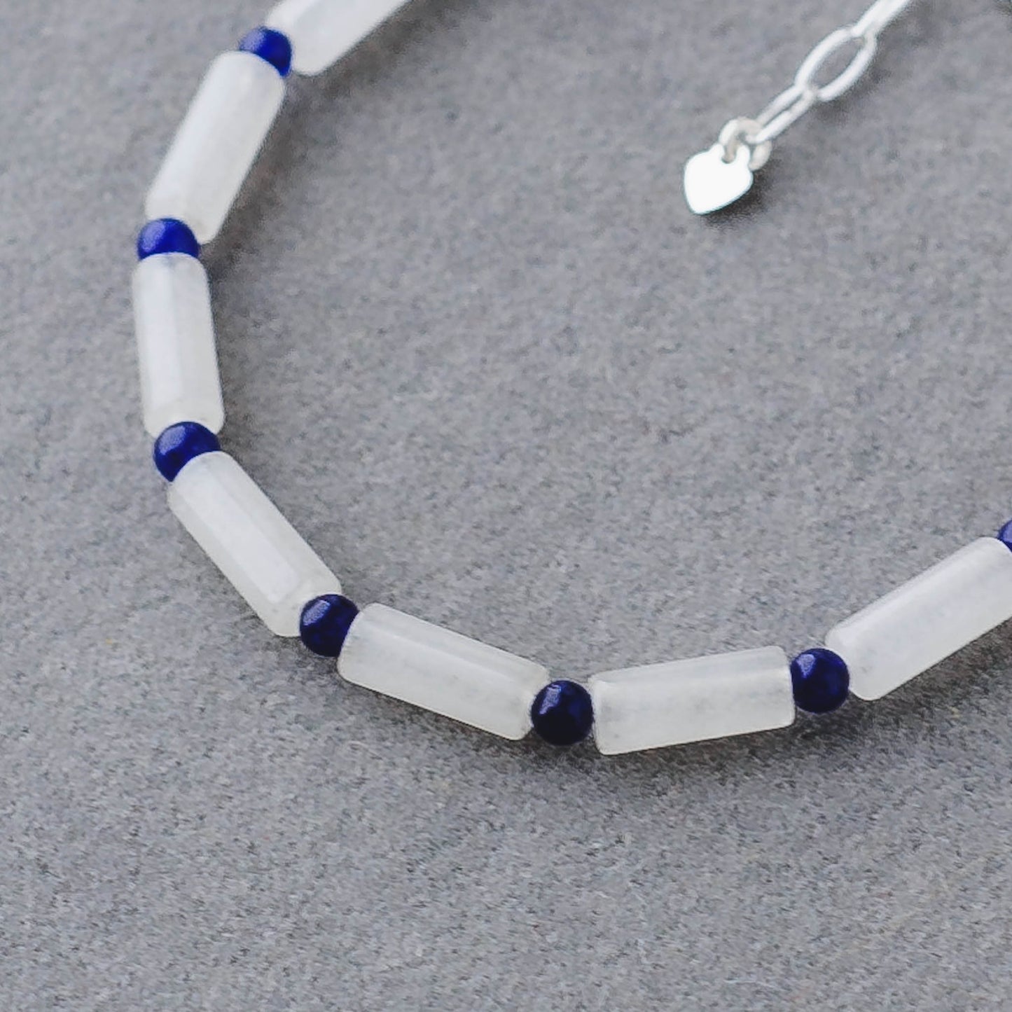 Handmade Lapis Lazuli & White Jade Bracelet – Sterling Silver Adjustable Wisdom Jewelry by LoveGem Studio