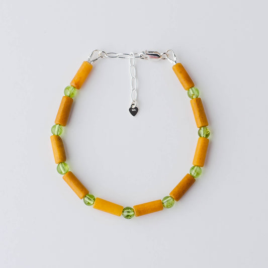 Handmade Yellow Jade Bracelet – Sterling Silver with Peridot Adjustable Energy Jewelry by LoveGem Studio
