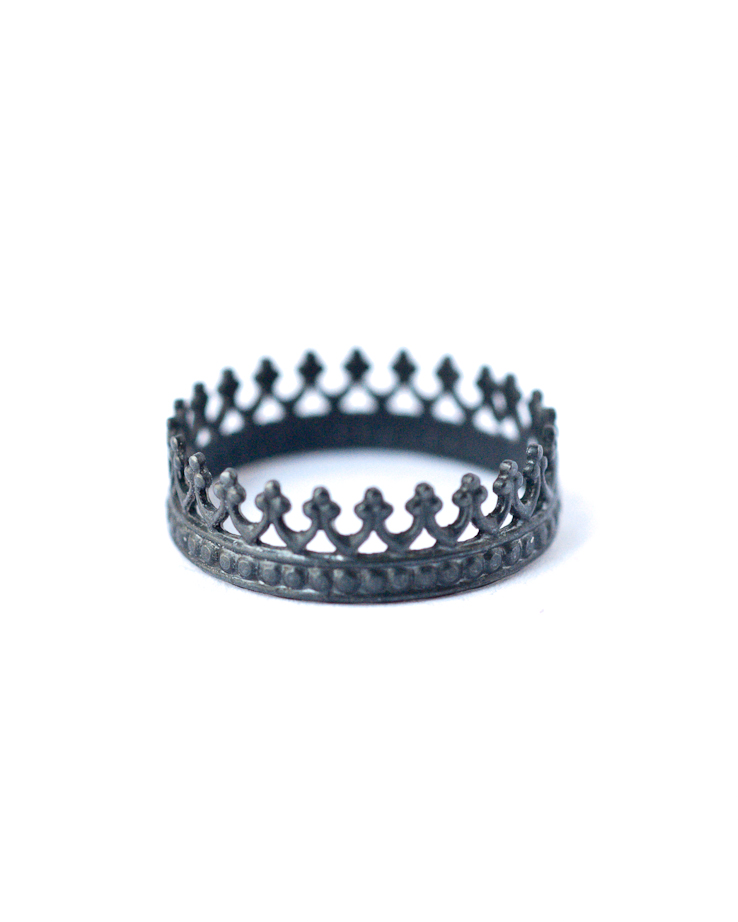 King Crown Ring - Oxidized Silver Stackable Ring - by LoveGem Studio