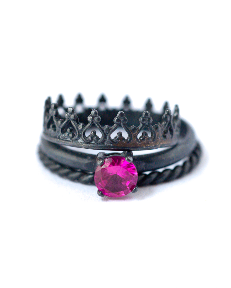 Lab Ruby Stackable Silver Rings – Black Jewelry