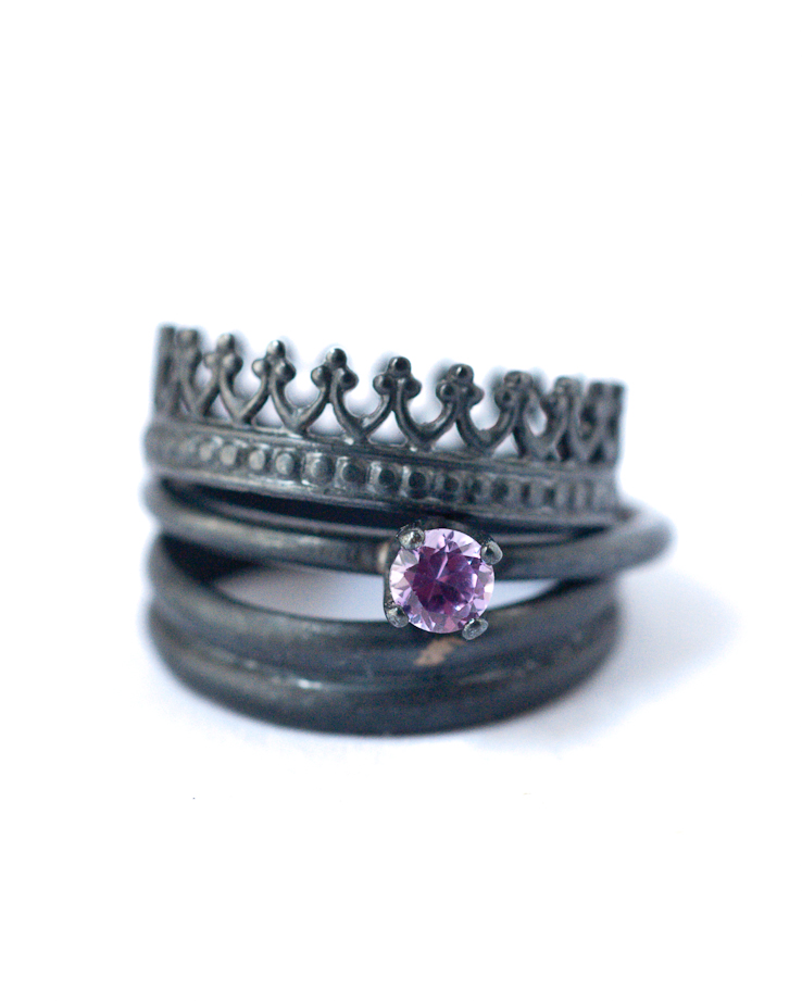 Birthstone Stackable Oxidized Silver Black Rings