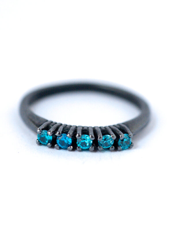 5-Stone Blue Cubic Zirconia Ring-Oxidized Silver Ring by Lovegem Studio