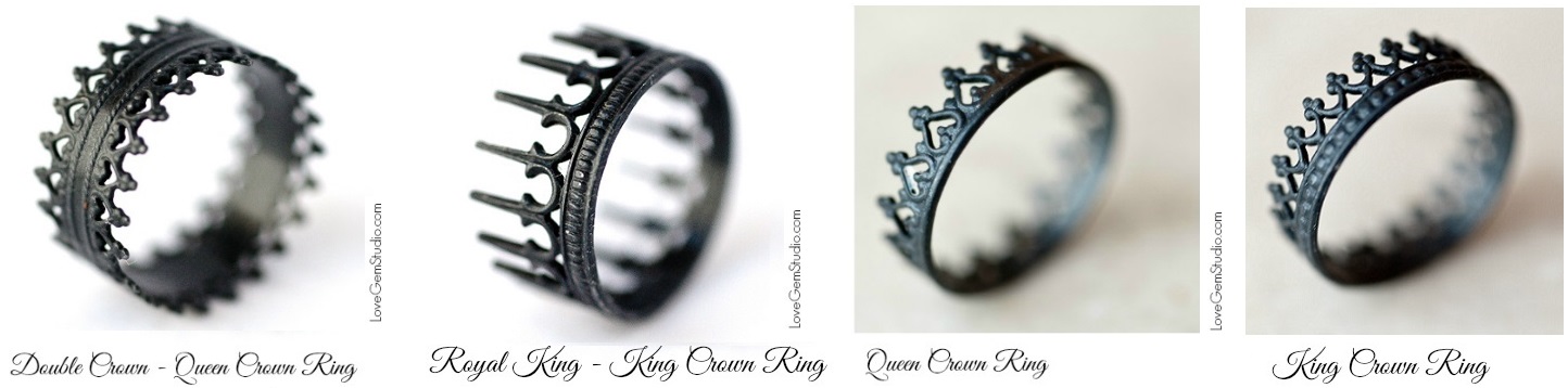 KING AND QUEEN CROWN RINGS & THE ROYAL CROWN FASHION STYLES - Oxidized Silver Ring - LoveGem