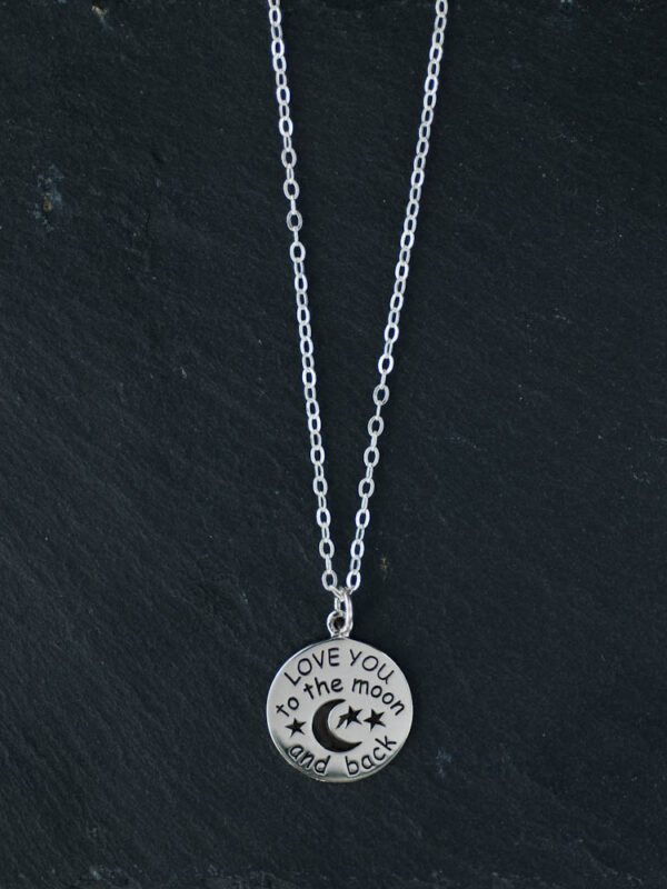 “Love You to the Moon and Back” Pendant Necklace_Recycled Sterling Silver Jewelry