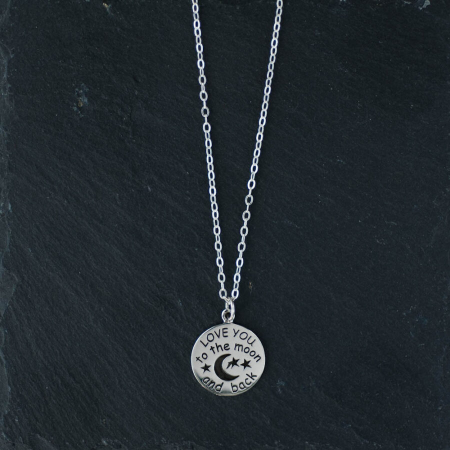 “Love You to the Moon and Back” Pendant Necklace_Recycled Sterling Silver Jewelry