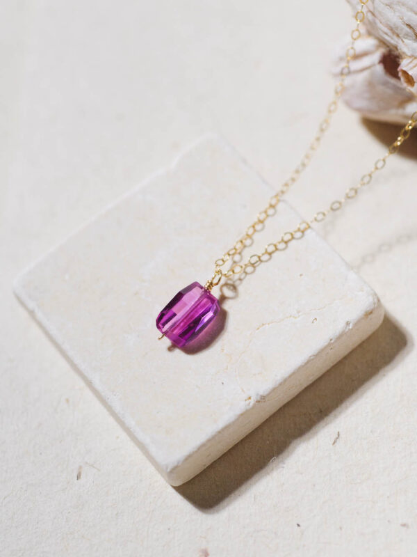 Fancy Cut Hot Pink Sapphire Necklace / Gold-Filled