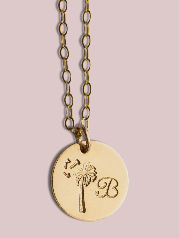 Dandelion and initial charm necklace 14k gold filled - Lovegem studio (2)