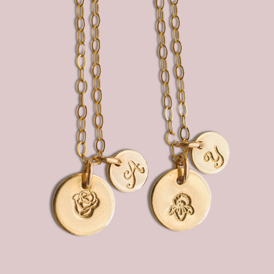 birth flower charm necklace 14k gold filled - Lovegem studio