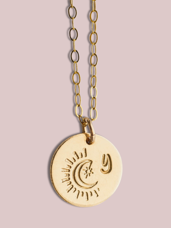 moon star initial charm necklace 14k gold filled - Lovegem studio