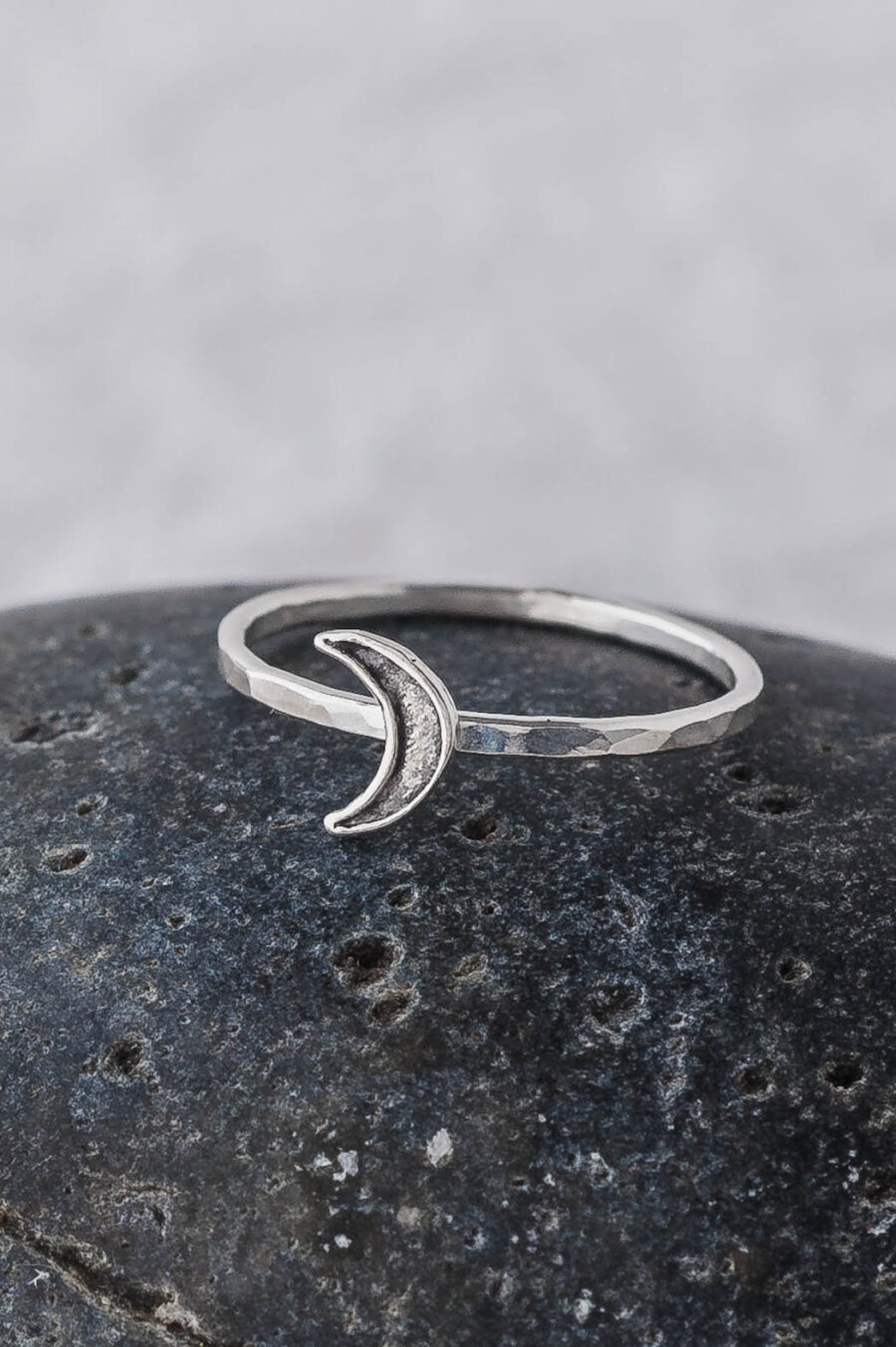 Lyra | Oxidized Crescent Moon Sterling Silver Ring | LoveGem Studio