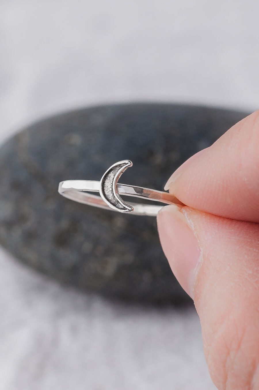 Lyra | Oxidized Crescent Moon Sterling Silver Ring | LoveGem Studio - Image 3